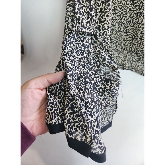 Linda Allard x Ellen Tracy Black w/Brown Floral 100% Silk Button Up Blouse sz 8 - Picture 3 of 8